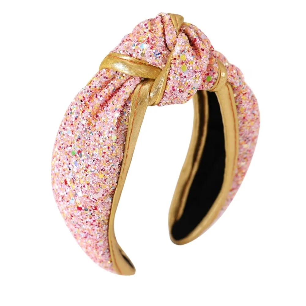 Glitter Sequins Knot Hairband Headband, Pink/Gold